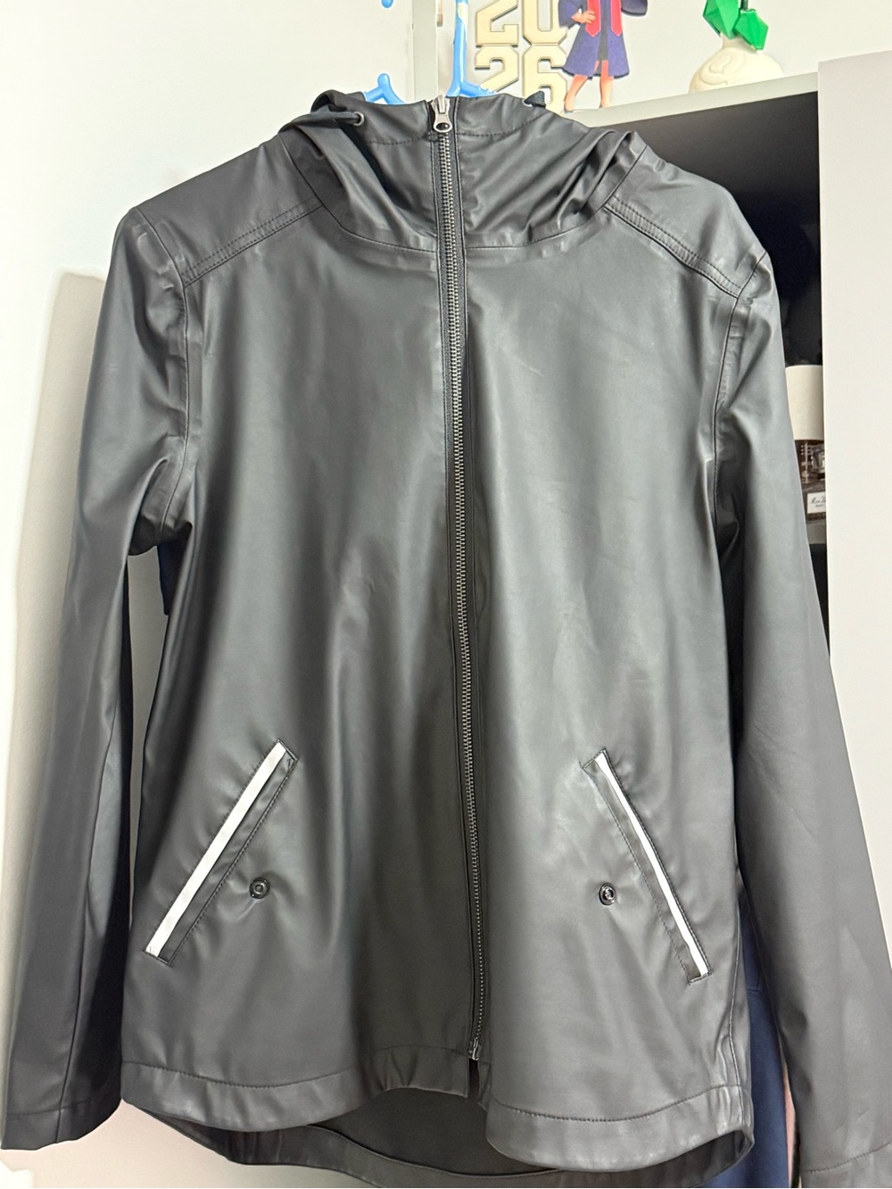 Mia Melon Black Hooded Rain Jacket Size XS